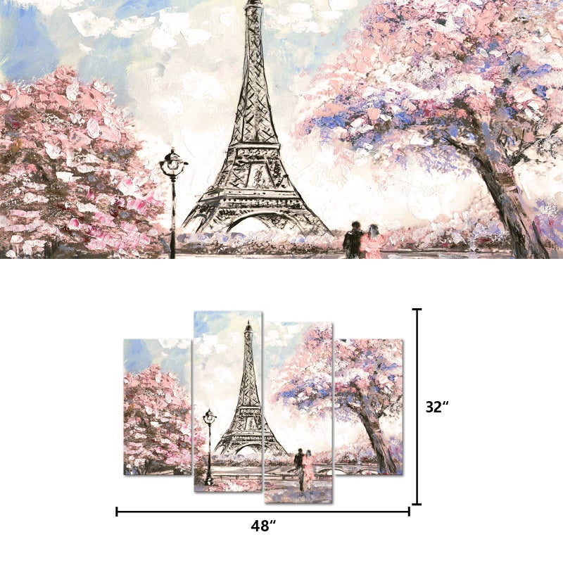 Visual Art Decor Pink Paris Pictures Wall Decor Eiffel Tower Pink Landscape Living Room Wall Decor Romantic Couple Bedroom Decor Framed 34inx48in - Image 5